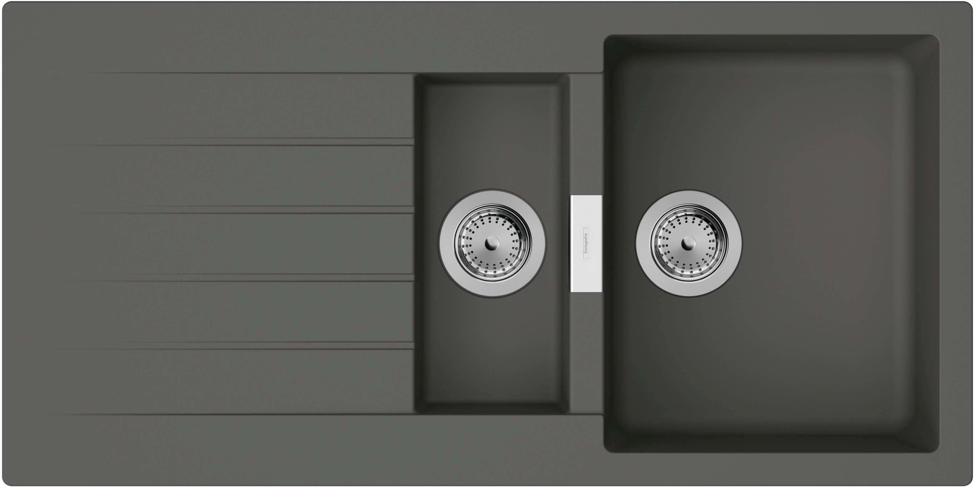 Hansgrohe Мийка кухонна S52, граніт, прямокутник, з крилом, 980х480х190мм, чаша - 1.5, врізна, сірий камінь