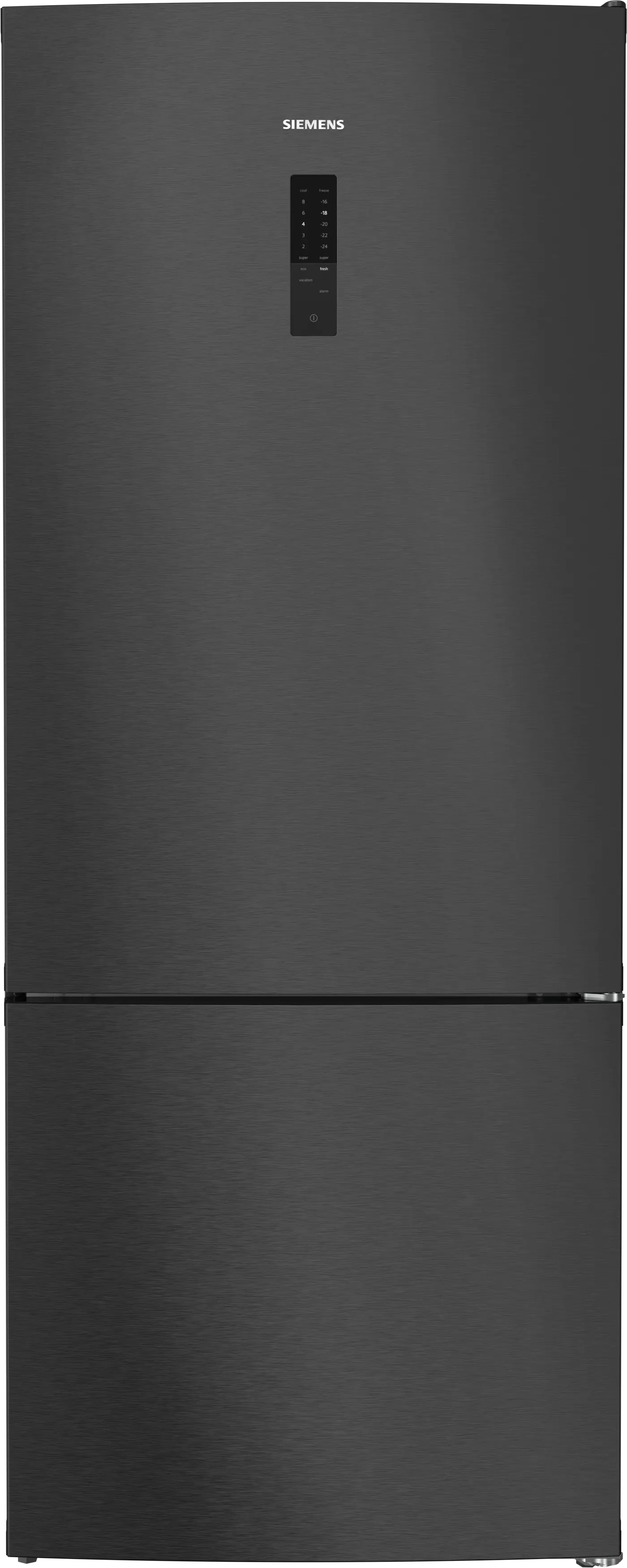 Siemens Холодильник Siemens з нижн. мороз., 186x75x80, xолод.відд.-406л, мороз.відд.-120л, 2дв., E, NF, чорна нержавіюча сталь