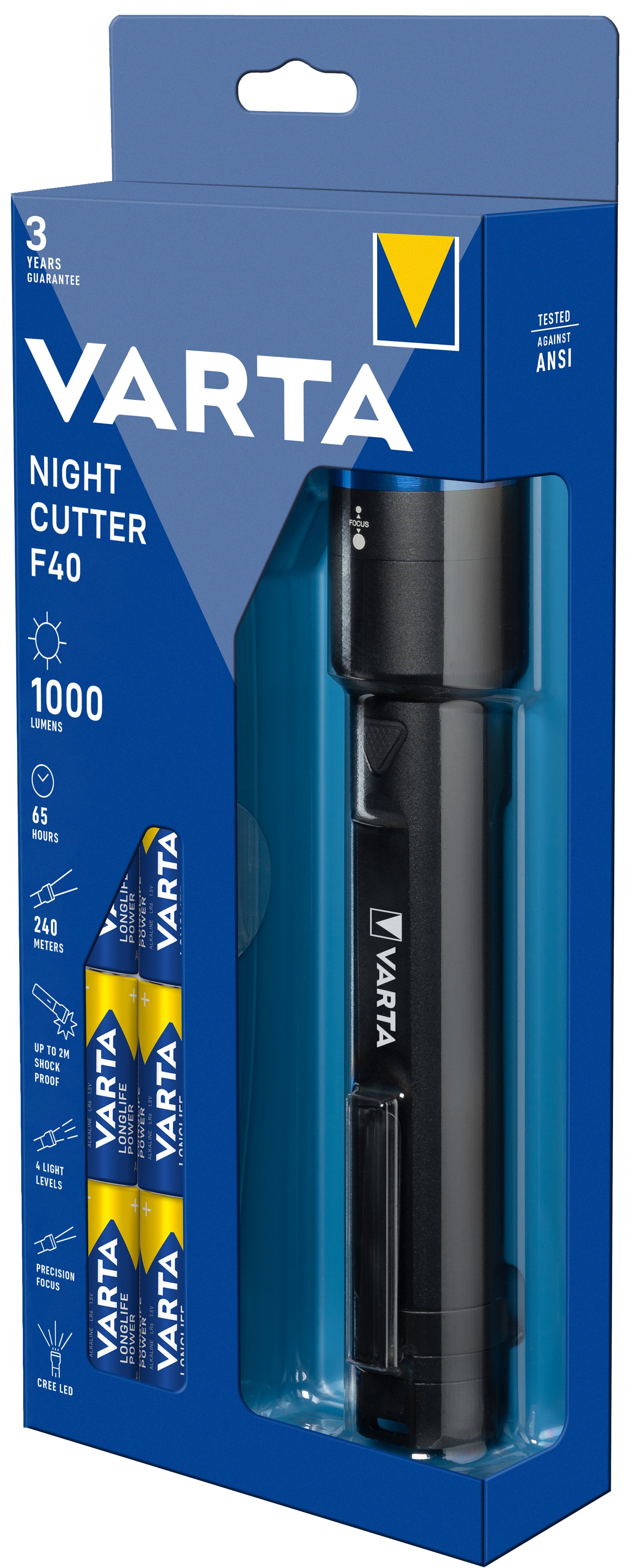 VARTA Ліхтар Ручний Night Cutter F40, IPX4, до 1000 люмен, до 240 метрів, 6хАА