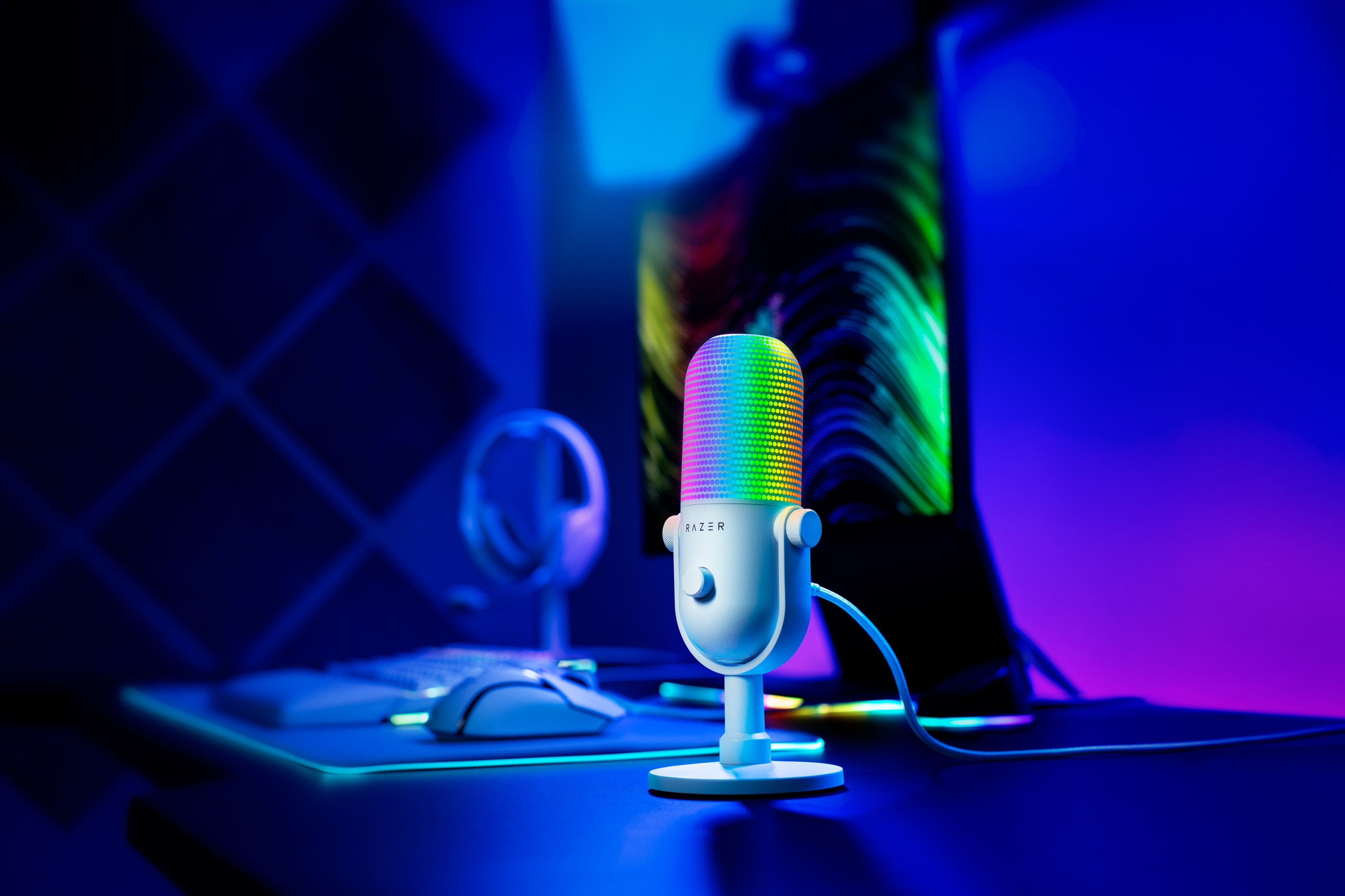 Razer Мікрофон геймінговий Seiren V3 Chroma, Uni, RGB, USB-A, 2м, білий