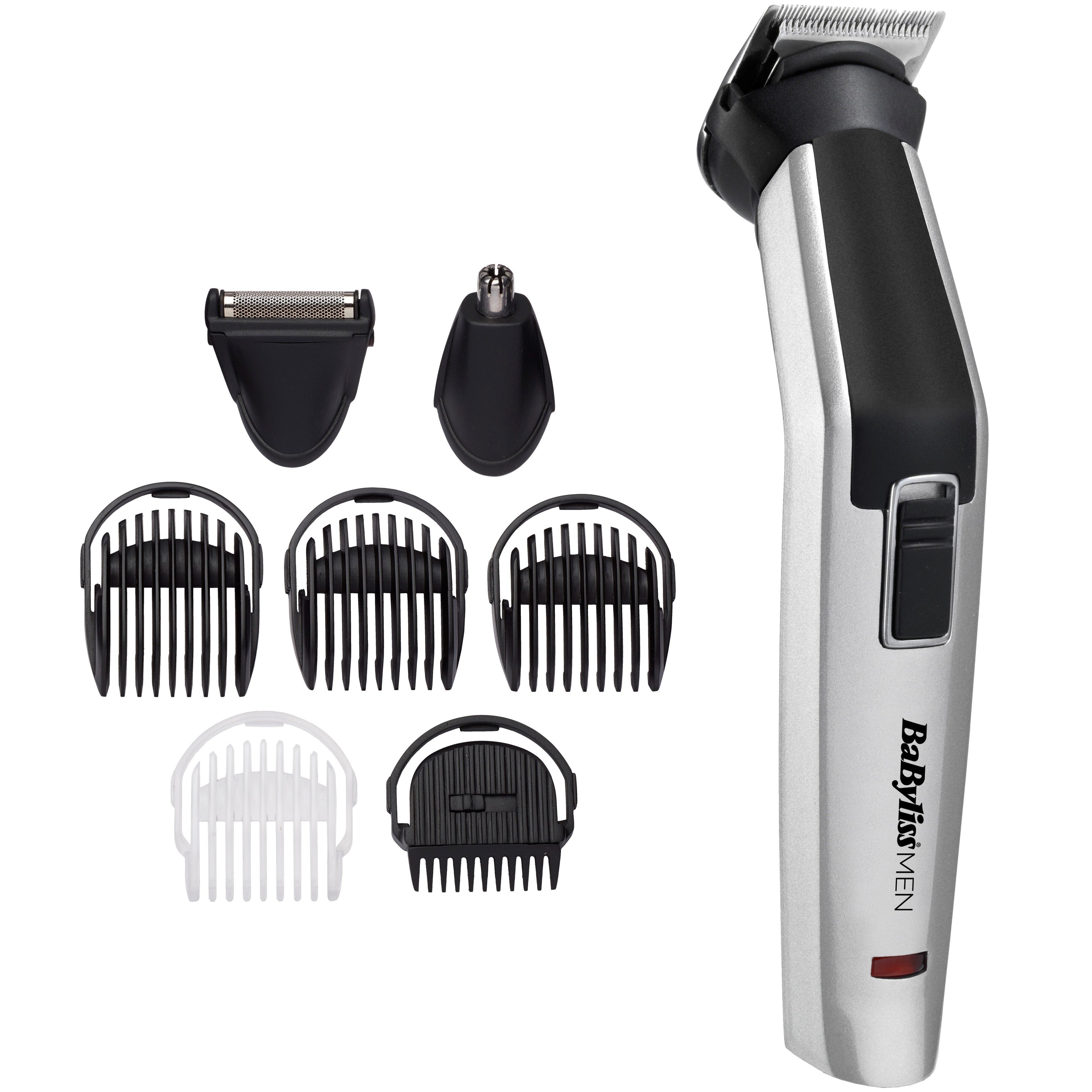 BaByliss Набір для стрижки, для бороди, вусів, голови, носа і тіла, акум., вібраційний мотор, насадок-8, чохол, сталь, сірий