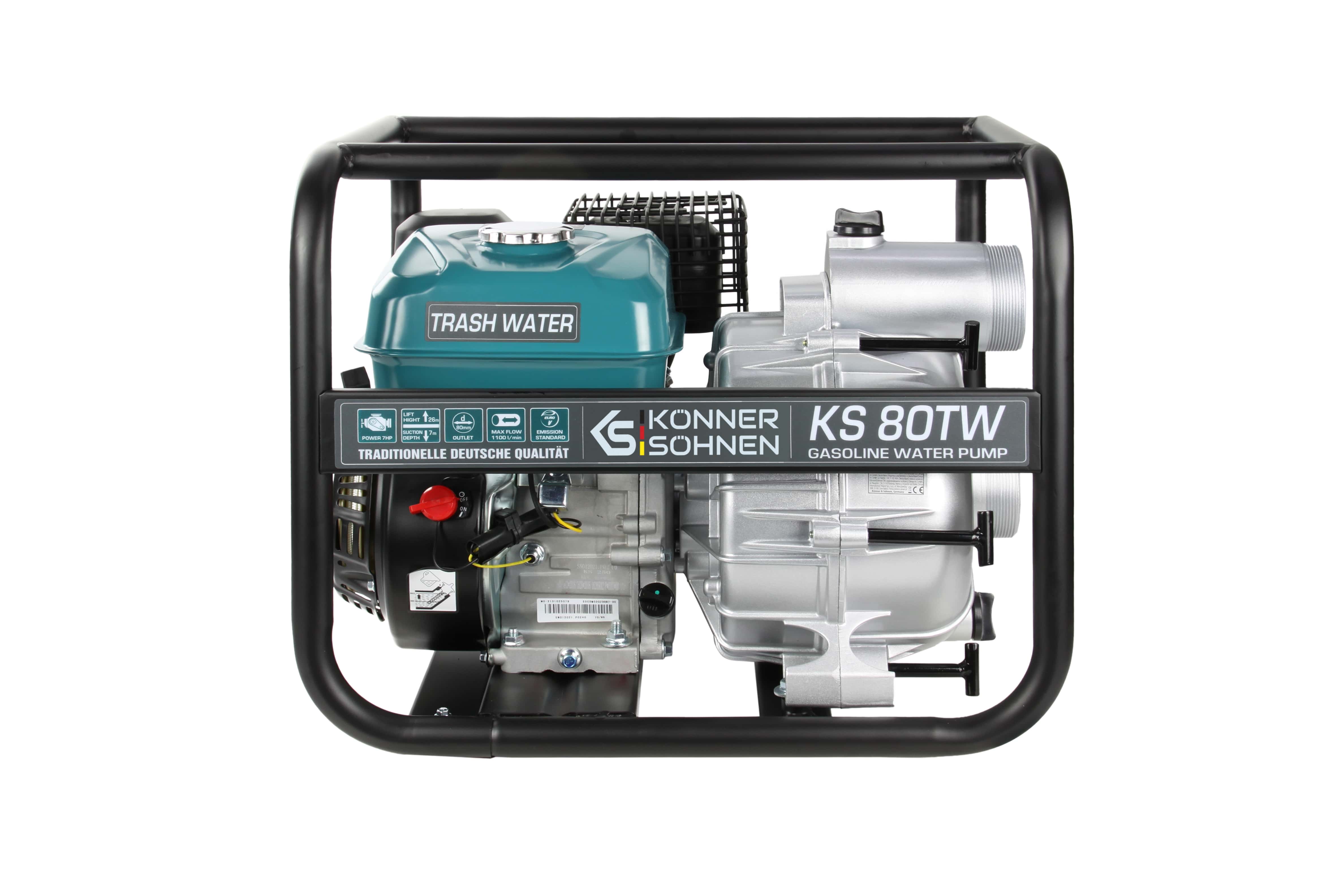 Könner & Söhnen Мотопомпа KS 80TW для брудної води, 7.0к.с, 1100л/хв, 35кг