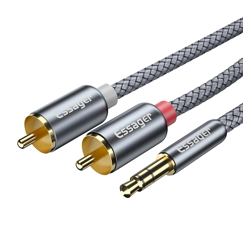 Кабель звуковий Essager 3.5mm to 2 RCA 2m gray (ZP-00000005134)