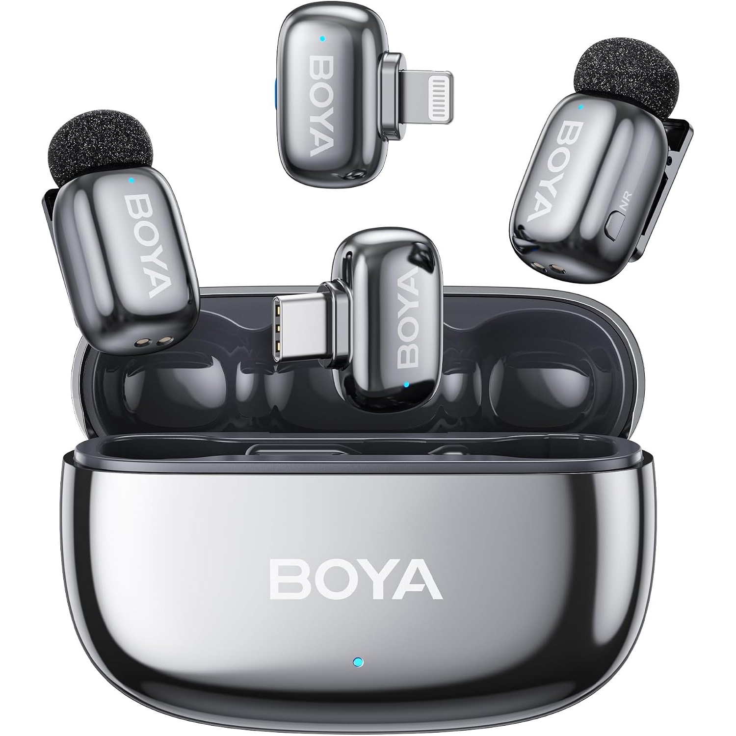 Мікрофон петличний бездротовий BOYA mini 2-01 (Type-C+Lightning) silver (ZP-00000009009)