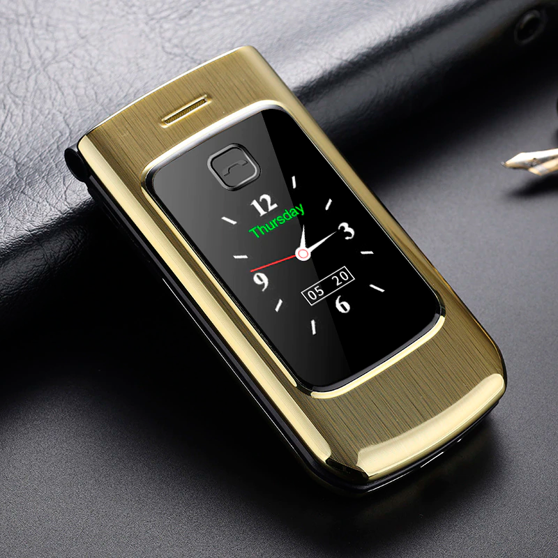 Телефон Tkexun F18 (Happyhere F18) gold. Dual display (ZP-00000005077)