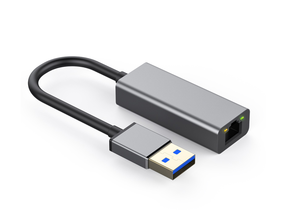 Адаптер Dynamode USB 3.0 1000/100 Мбит/с разъем RJ-45, чипсет RTL8153, з кабелем 14 см, темно-сірий (IL-DM-AD-GLAN)