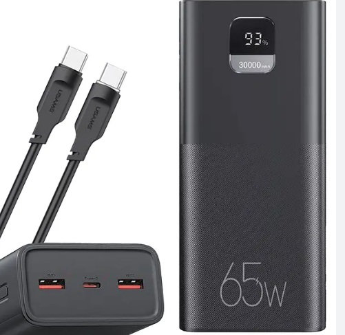 Зовнішній акумулятор Usams US-CD185 PB68 PD3.0 65W + QC3.0 30000 mAh Fast Charging Digital Display Power Bank+Type-C To Type-C PD 100W (ATXLOGTC01) (K-19979)