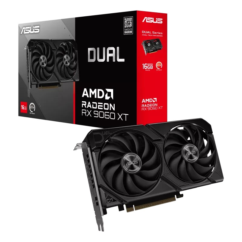 Відеокарта Radeon RX 9060 XT, Asus, DUAL, 16Gb GDDR6, 128-bit, HDMI/2xDP, 3250/20000 MHz, 8-pin (DUAL-RX9060XT-16G) (315537)