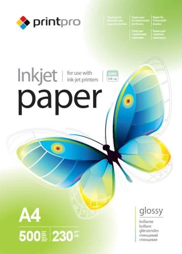 Фотопапір PrintPro, глянсовий, A4, 230 г/м², 500 арк (PGE230500A4) (123895)