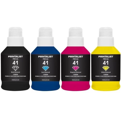 Комплект чорнил Printalist 41 для Canon G1420/G2420/G2460/G3420/G3460, Black / Cyan / Magenta / Yellow, 4x190 мл, пігментне/водорозчинне (PL41SET4) (262517)