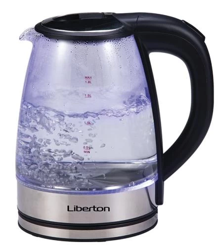 Електрочайник Liberton LEK-6809, Black, 1500W, 1.8л, скло+нерж.сталь, дисковий, індикатор рівня води, захист від перегріву, відключення за відсутності води (264470)
