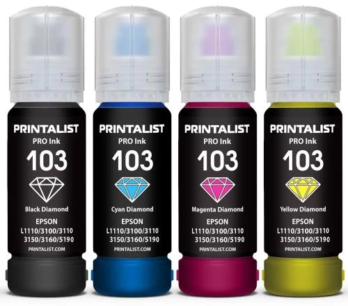 Комплект чорнил Printalist 103 для Epson L1110/L3100/L3110/L3150/L3160/L5190, Black / Cyan / Magenta / Yellow, 4x70 мл, водорозчинне (PL103SET) (264862)