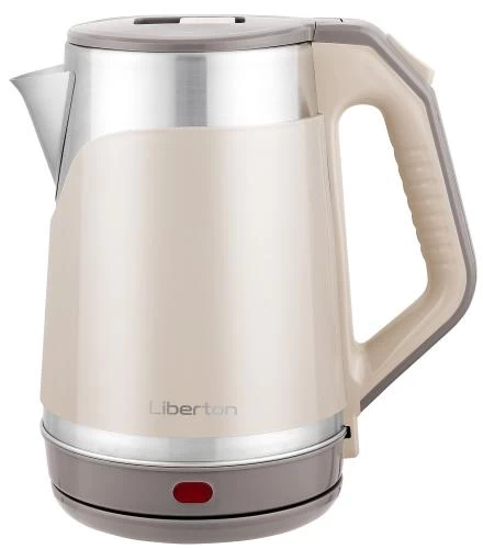 Електрочайник Liberton LEK-6823, Beige/Inox, 1500W, 1.8л, дисковий, подвійна стінка (нержавіюча сталь+пластик), автовідключення, індикатор включення, відкривання кришки ручне, шкала рівня води внутрішня (278337)