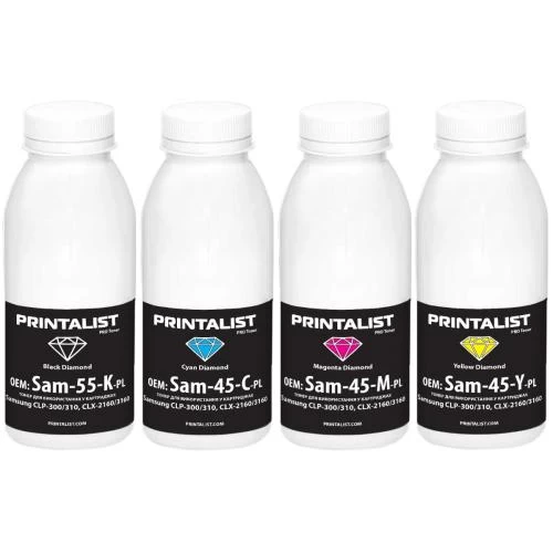 Тонер Samsung CLP-300/310, CLX-2160/3160, Black / Cyan / Magenta / Yellow, 1x55 г + 3x45 г, Printalist (Sam-CLP300-SET-PL) (234077)