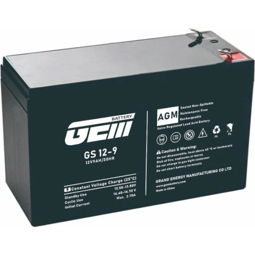 Акумуляторна батарея GEM Battery, 12V, 9 Агод, AGM, M6, 151x65x98 мм, 2.2 кг (GS 12-9) (289635)