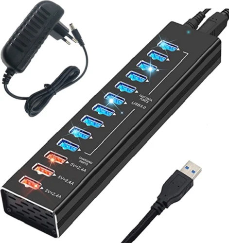 Хаб USB Dynamode DM-UH-P1013, Black, USB 3.0 - 10xUSB 3.0 / 3xUSB 3.0 (5V/2.4A), блок питания (306106)