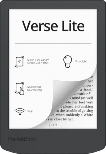 Електронна книга 6" PocketBook Verse Lite, Midnight Grey, WiFi, 1024x758 (E Ink Carta), 512Mb / 8Gb, сенсорний екран, 16 градацій сірого, 212 DPI, підсвічування екрану SMARTlight, 1000 mAh, Type-C (PB619-T-CIS) (306152)