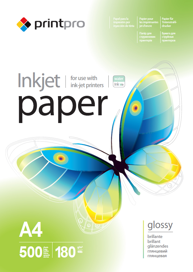 Фотопапір PrintPro, глянсовий, A4, 180 г/м², 500 арк (PGE180500A4) (122892)
