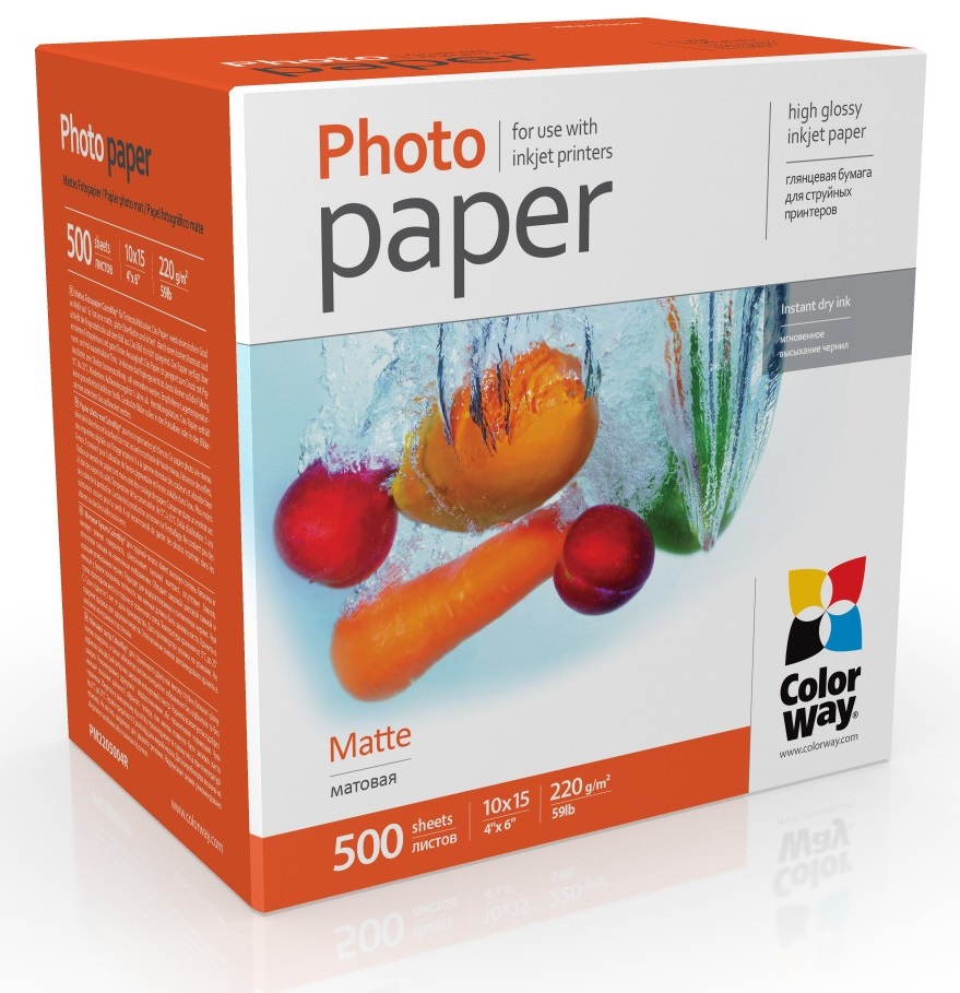 Фотопапір ColorWay, матовий, A6 (10x15), 220 г/м², 500 арк (PM2205004R) (178073)
