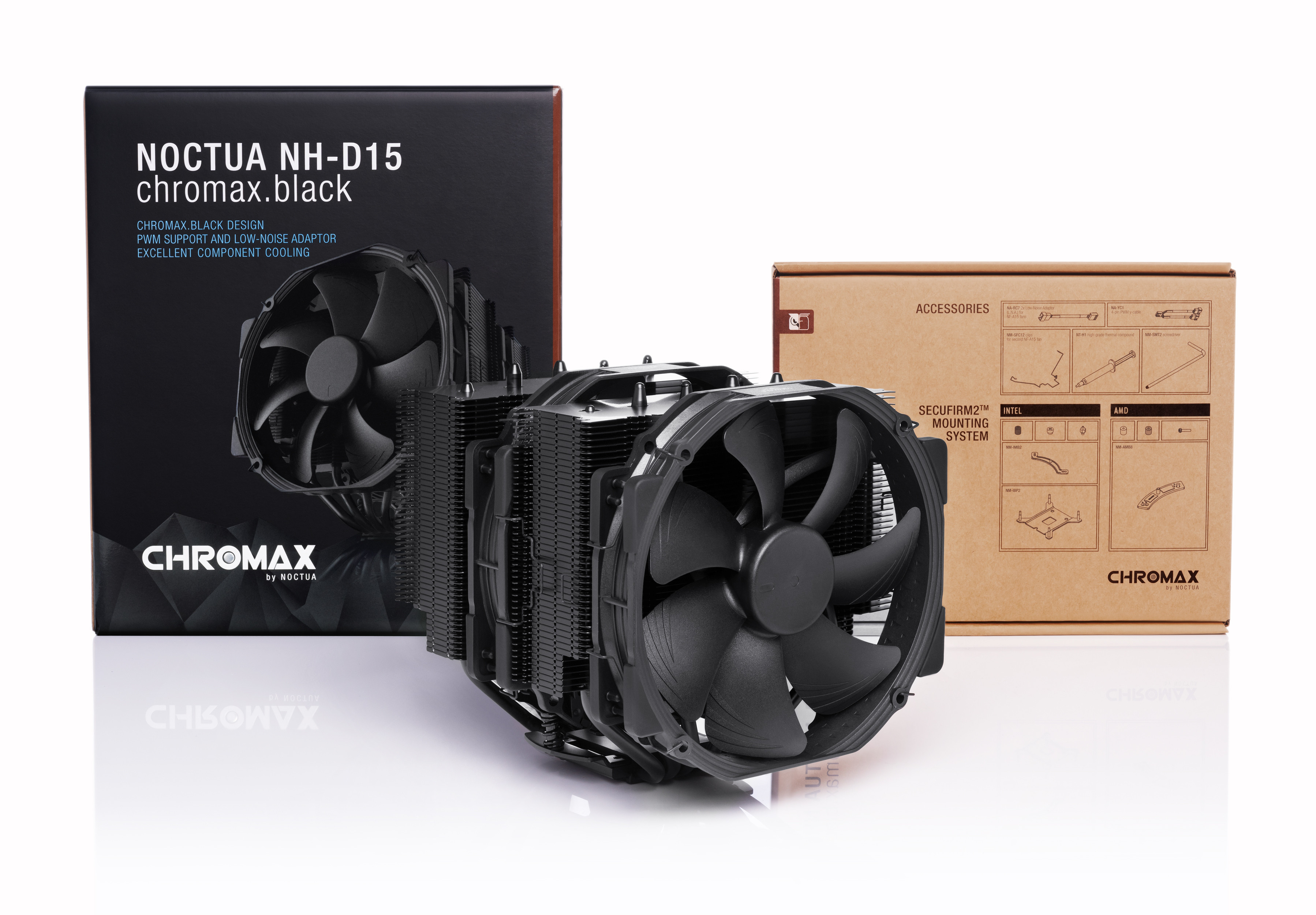 Кулер для процесора Noctua NH-D15 chromax.black, алюміній/мідь, 2x140 мм, для Intel 115x/1200/1366/2011/2066, AMD AMx/FMx, до 180 Вт
