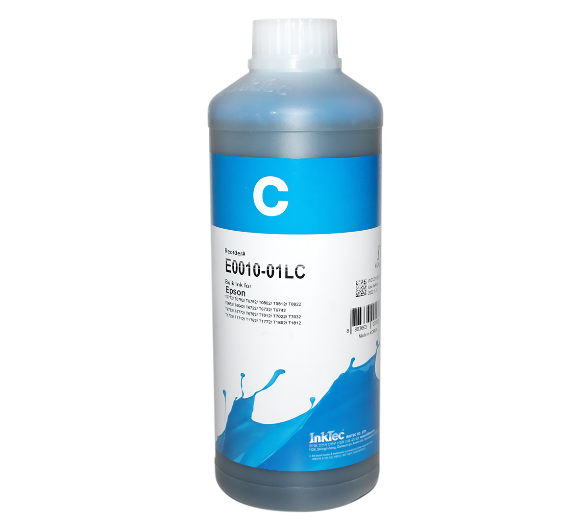 Чорнило InkTec Epson E0010, Cyan, P50/T50, R260/270/290/360/390, RX560/610, 1 л (E0010-01LC) (26338)