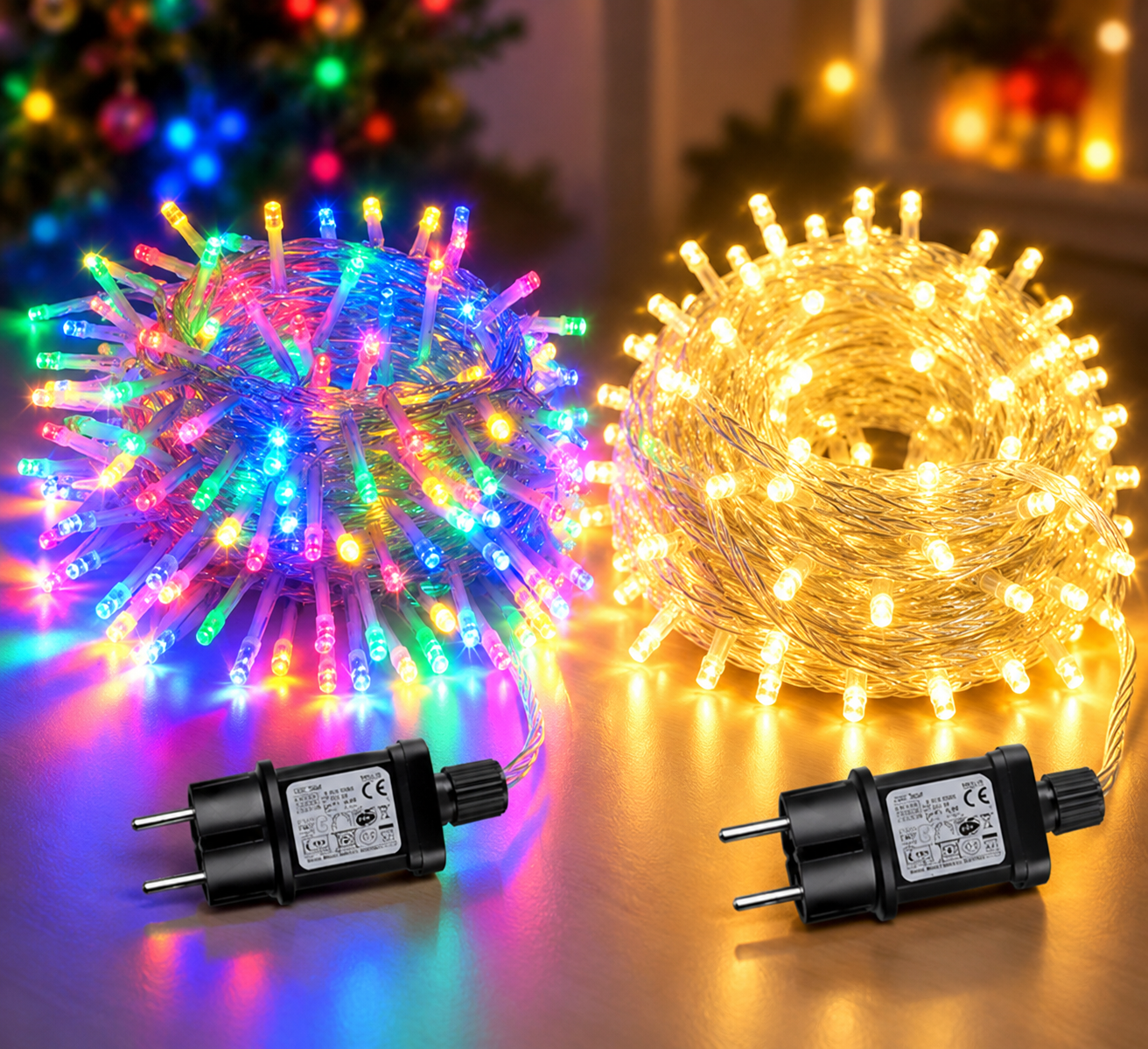 Гірлянда 100 LED різнокольорова на білому дроті 220V / Світлодіодна гірлянда-нитка (OD-KAR-LU990)