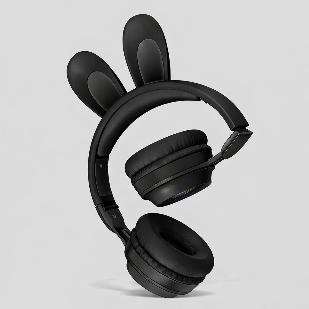 Дитячі бездротові Bluetooth навушники з вушками зайчика RGB Picun B12 4704/4705 VJ Чорний (OD-G4705/1)
