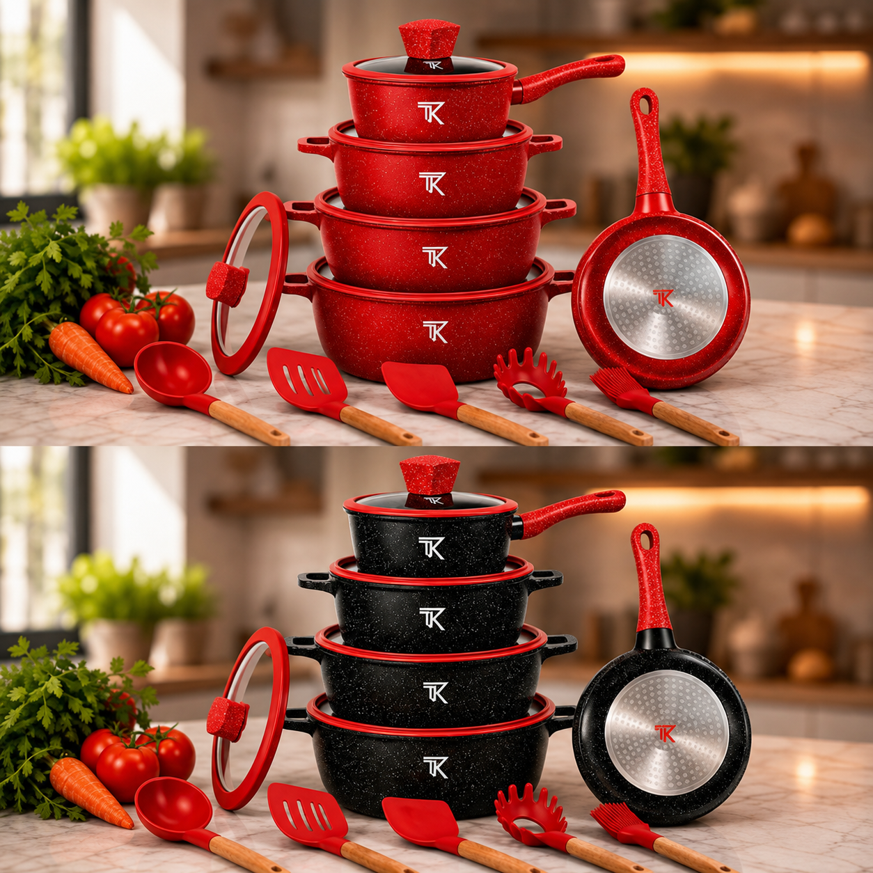 Набір посуду Top Kitchen TK00050L з мармуровим покриттям, 10 предметів + кухонне приладдя (OD-ТК050L)
