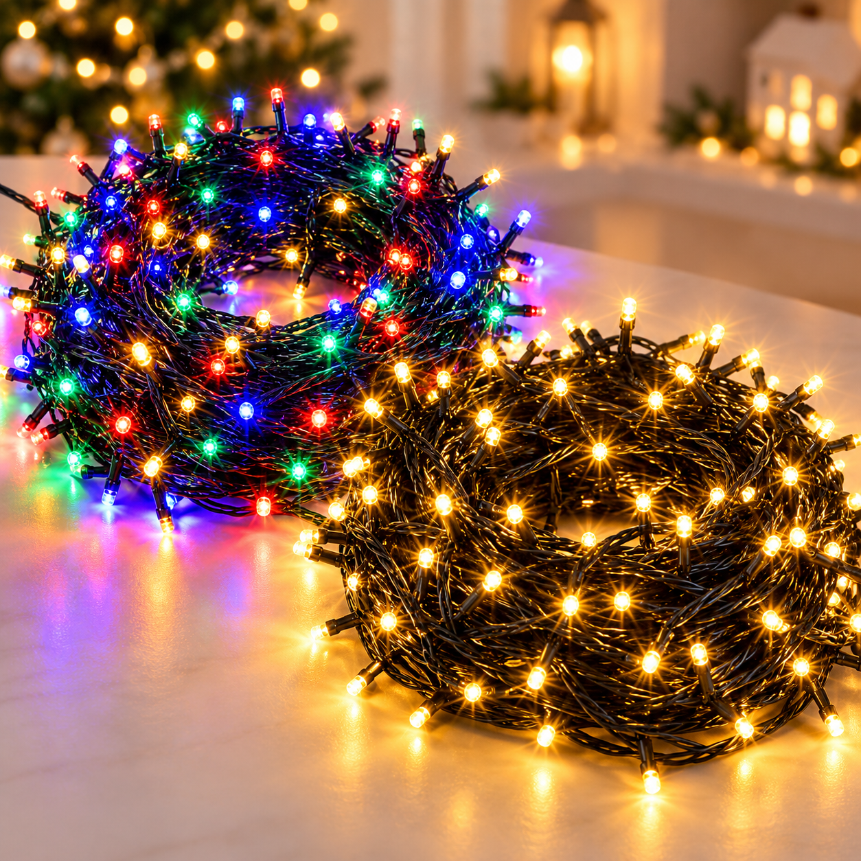 Гірлянда-нитка 50 м, 500 LED, чорний ПВХ-провід / Гирлянда мерехтливе світло, різнокольорова, 220 В / LED-декор (OD-KAR-LU991)