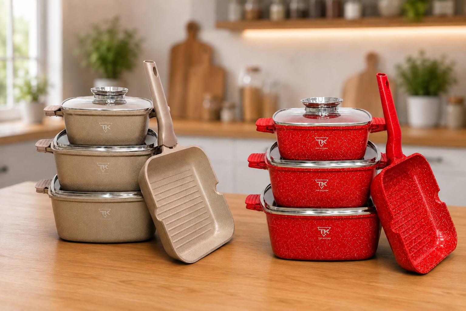Набір посуду з гранітним покриттям Top Kitchen TK000103 3 каструлі + сковорода-гриль (OD-TК103)