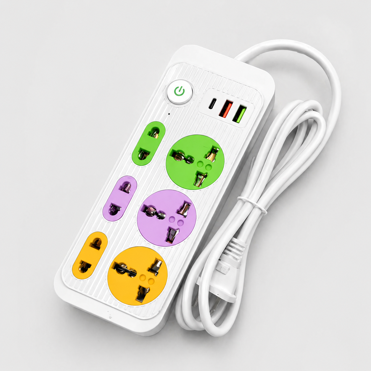 Мережевий фільтр 2м, 2500Вт, 6×220В, 2×USB, 1×Type, WL-1 / Подовжувач з вимикачем кольоровий (OD-2055598)