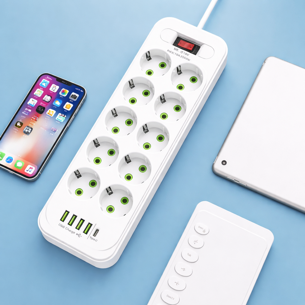 Подовжувач D10 10×220В+ 4×USB+ 1×Type-C 2500W 5 метрів (OD-M17560)