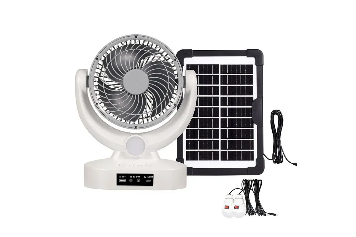 Вентилятор портативний Megatop (MT-801LS) (8", сонячна панель, 1 LED лампа, 3 швидкості, 8Вт, USB, 3.7V/2400 мАг) (OD-M17196)
