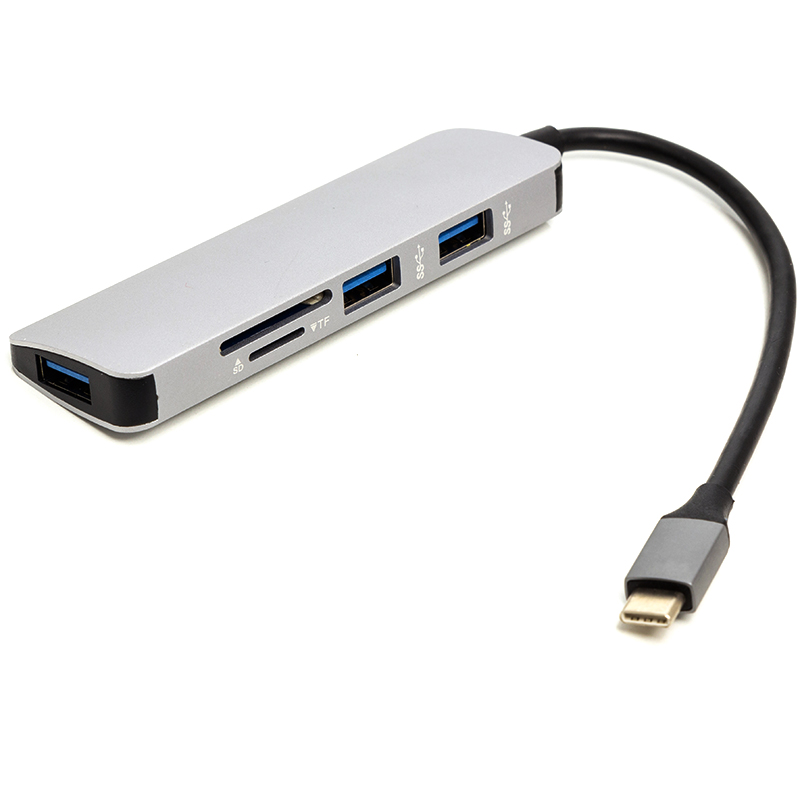 Перехідник PowerPlant USB Type-C - 3*USB 3.0 Ports + TF/SD Card Reader (CA912100)