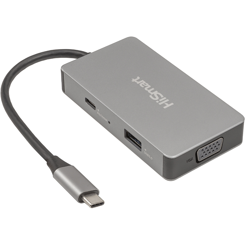 USB-хаб HiSmart USB Type-C - 2x HDMI, 1x VGA, 1x USB Type-A, 1x USB Type-C PD60W (CA913879)
