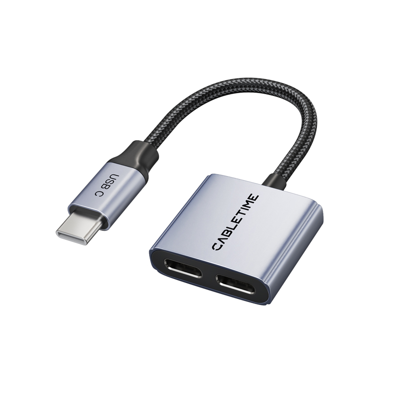 Аудіо адаптер CableTime USB Type-C (M) - Type-C Audio (F) / Type-C (F) PD60W (CPA2G) (CA915781)