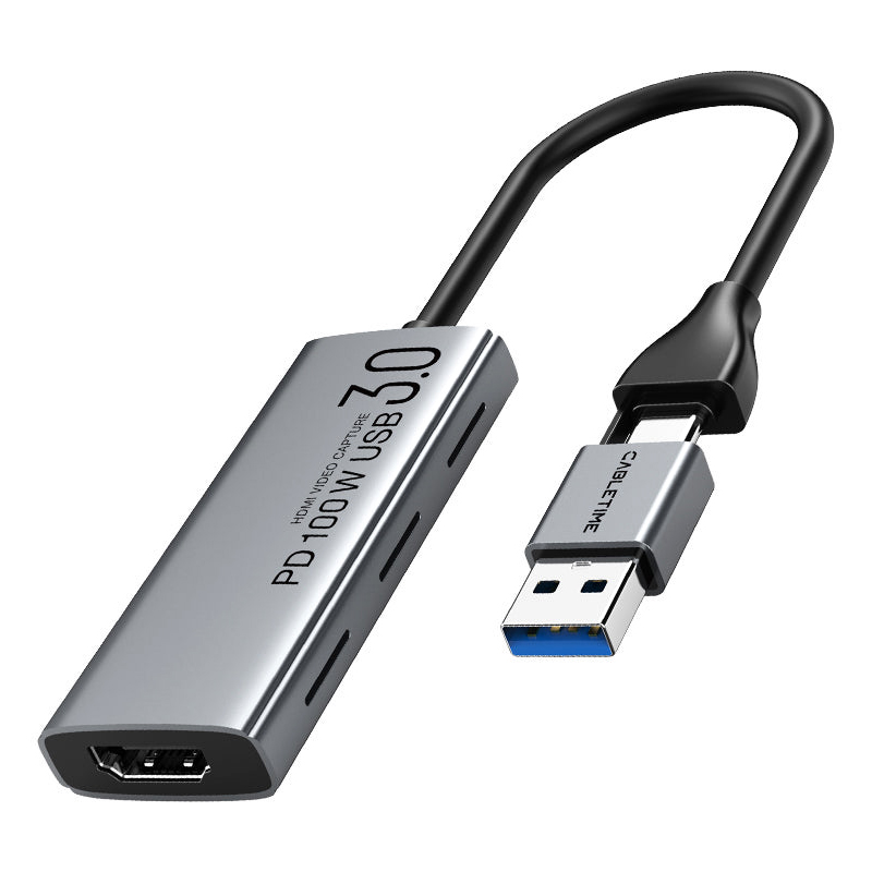 Карта відеозахоплення CableTime USB 3.0 A+C - HDMI PD100W, 4K30Hz (CB66G) (CA916887)