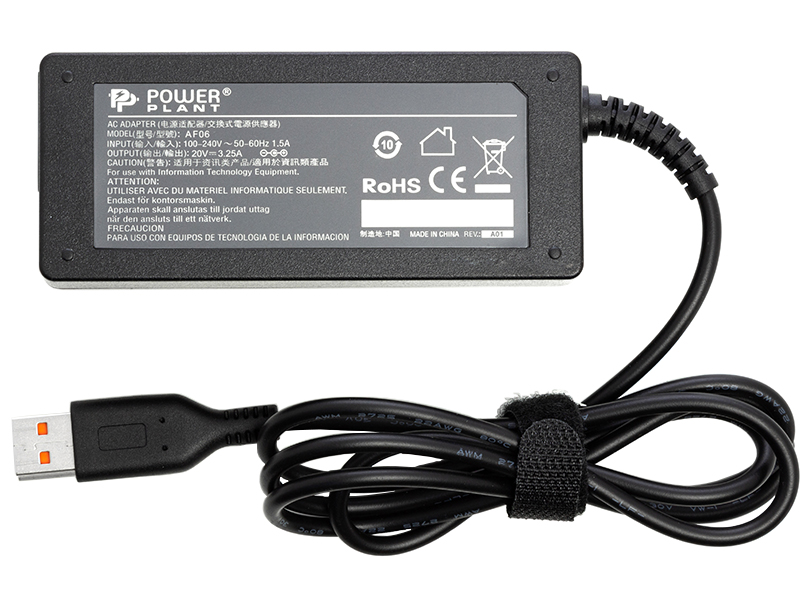 Блок живлення для ноутбуків PowerPlant IBM/LENOVO 220V, 20V 65W 3.25A (YOGA3) (IB65HYOGA)