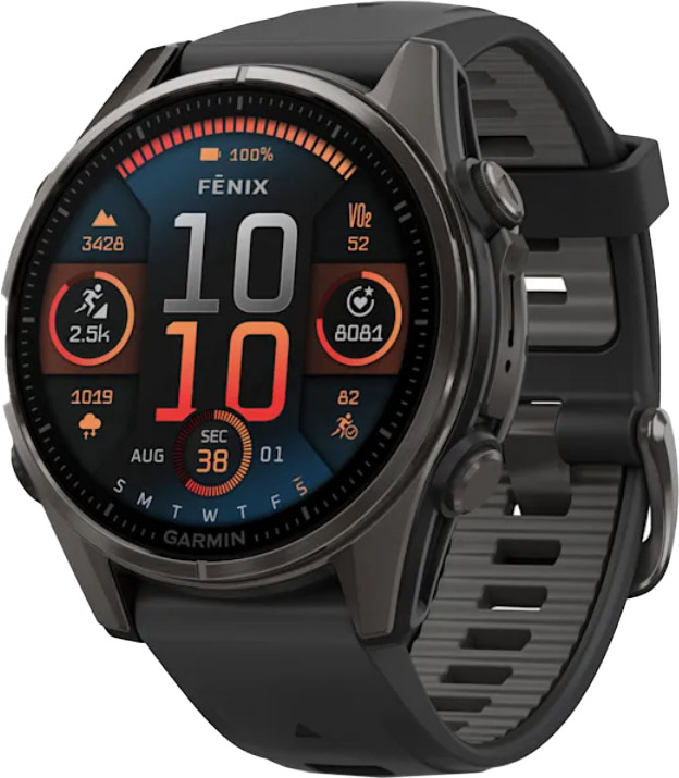 Спортивний годинник Garmin Fenix 8 43mm AMOLED Sapphire Carbon Gray DLC Tit. w. Black/Pebble Gray S. Band (010-02903-20/21) (NW62753)