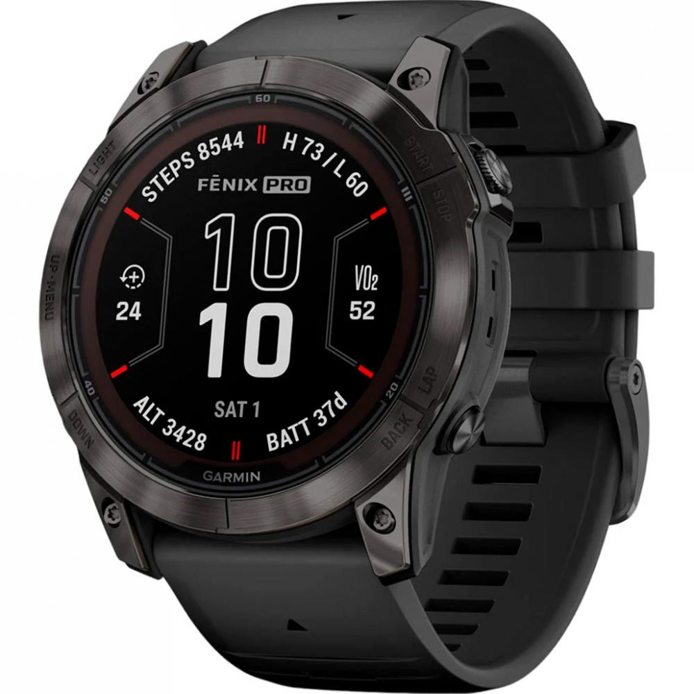 Смарт-годинник Garmin Fenix 7X Sapphire Solar Carbon G. DLC Tit. with Black Band (010-02778-10/11) (NW31725)