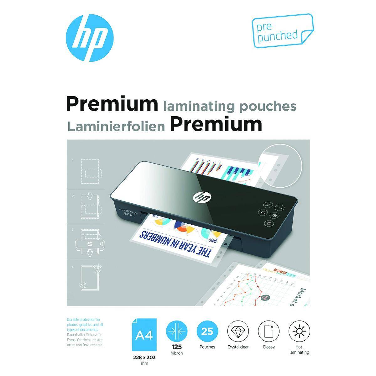Плівка для ламінування HP Premium Pouches A4 pre-punched, 125 Mic, 228 x 303, 25 pcs (838146)