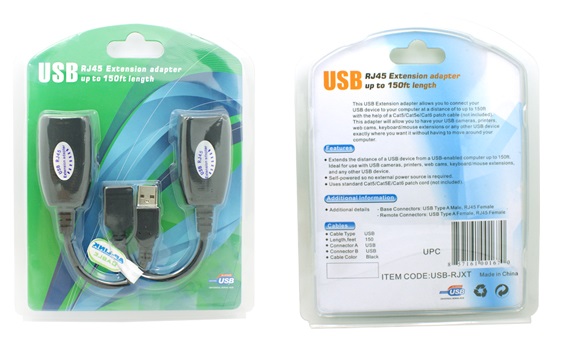 Кабель USB AM-AF (продовжувач),45.0м (USB1.1 по витій парі RJ 45) RTL (146686)