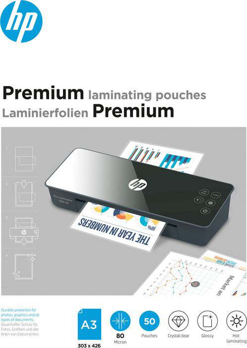 Плівка для ламінування HP Premium Laminating Pouches, A3, 80 Mic, 303x426, 50 pcs (838150)