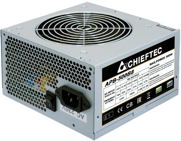 БЖ 500W Chieftec VALUE APB-500B8, 120 mm, 80+ White, Bulk (811501)
