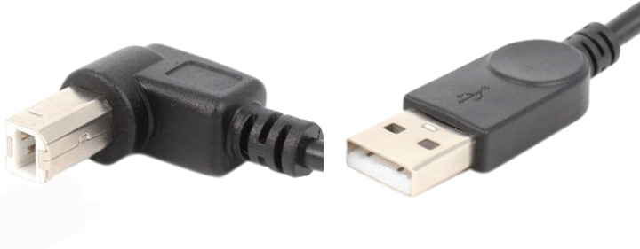 Кабель USB AM-BM, 1.0 м, кут 90° до низу, чорний (200904)