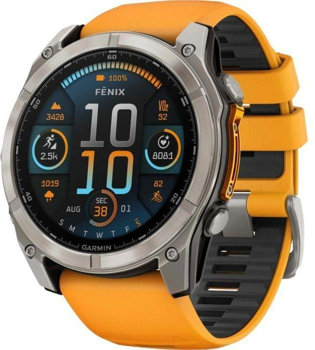 Garmin Fenix 8 51mm AMOLED Sapphire Titanium w. Spark Orange/Graphite Silicone Band (010-02905-10/11/53) * (T-49230)