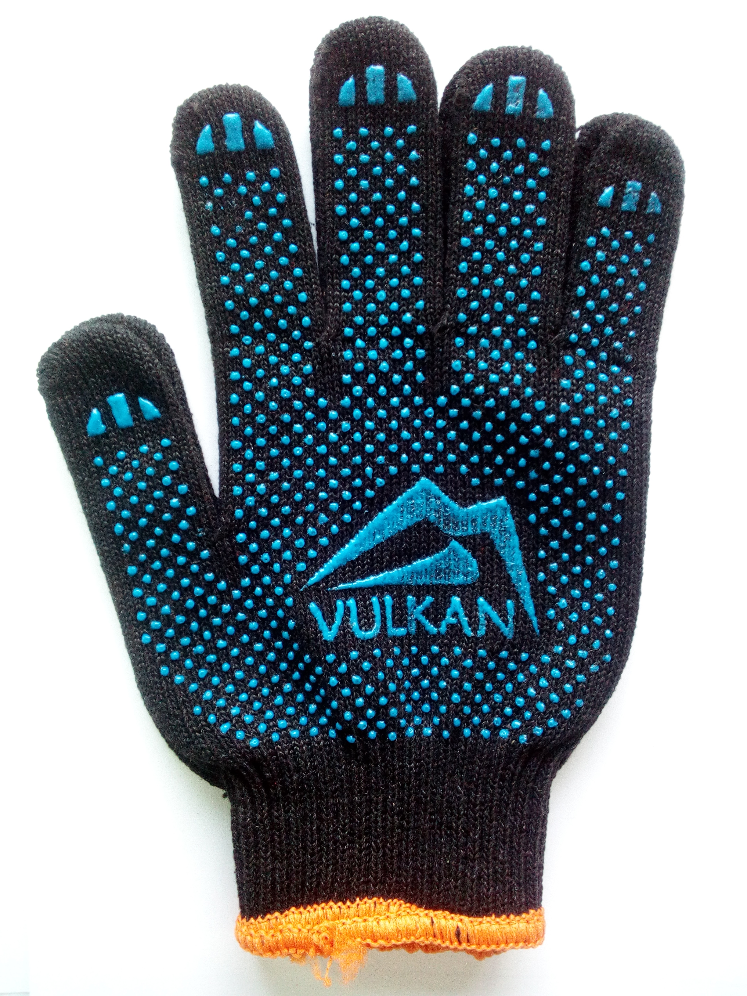 Рукавички трикотажні чорні з синьою ПВХ крапкою ТМ Vulkan 8511