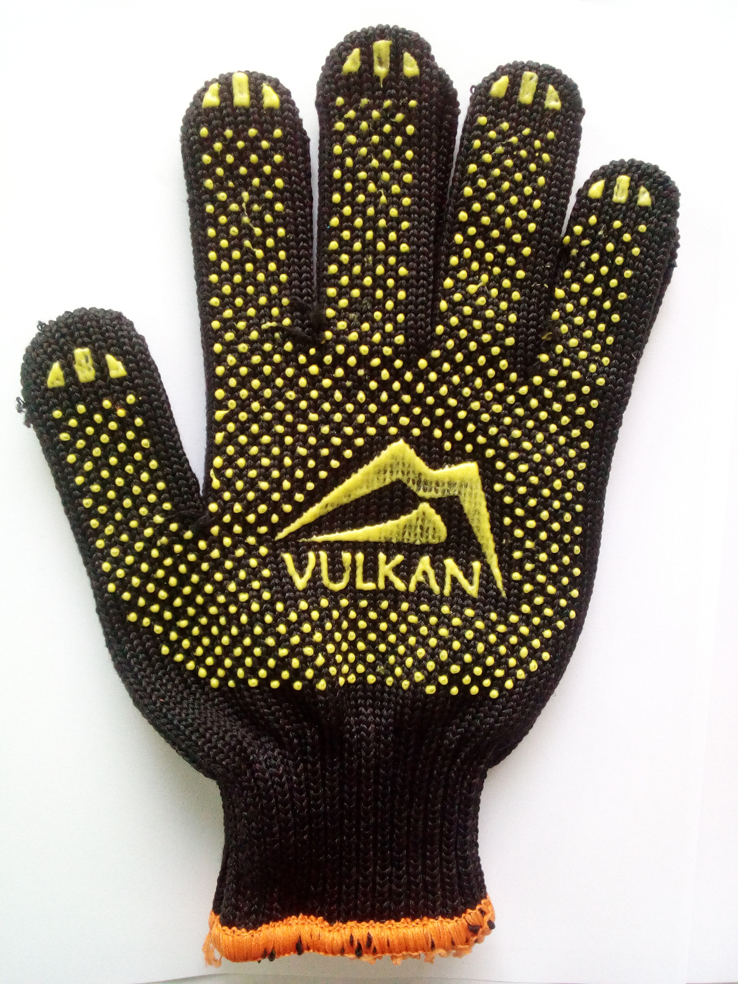 Рукавички трикотажні чорні з жовтою ПВХ крапкою ТМ Vulkan 5611