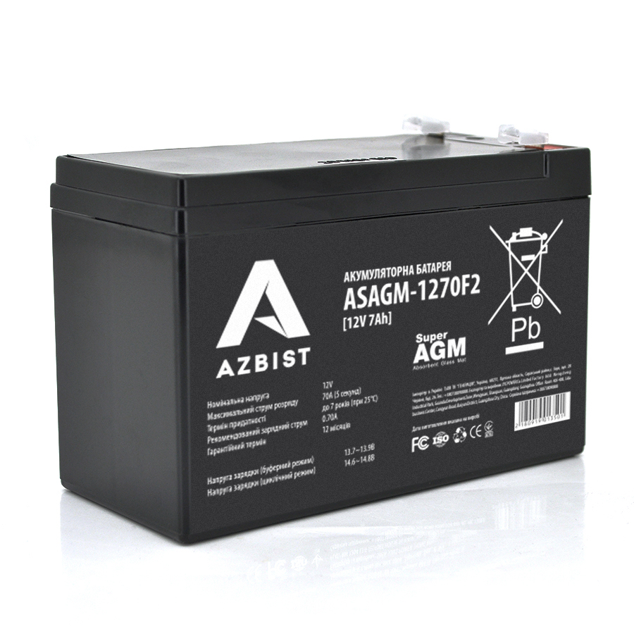 Акумулятор AZBIST Super AGM ASAGM-1270F2, Black Case, 12V 7.0Ah (151 х 65 х 94 (100)) Q10 (Y-1350)