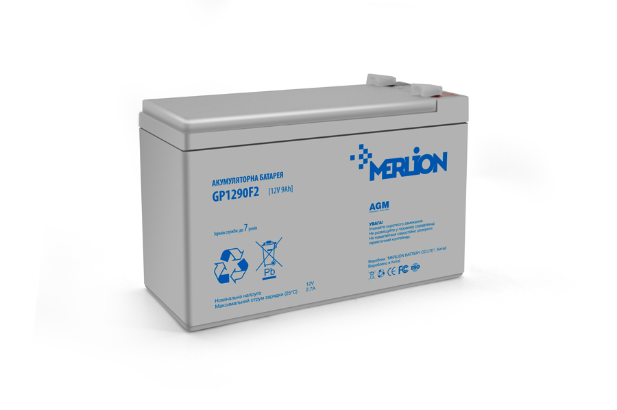 Акумуляторна батарея MERLION AGM GP1290F2 (06010) 12 V 9 Ah (150 x 65 x 95 (100)) White Q10 (Y-2028)